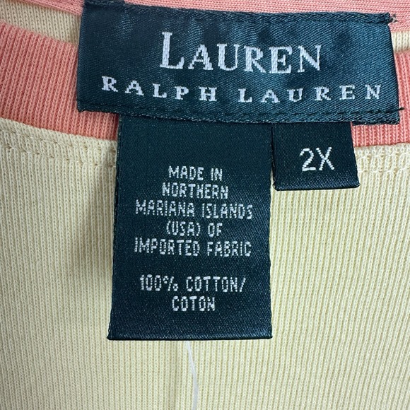 LAUREN RALPH LAUREN 100% Cotton Short Sleeve T-Shirt Top Size 2X Yellow NWT - Picture 2 of 7